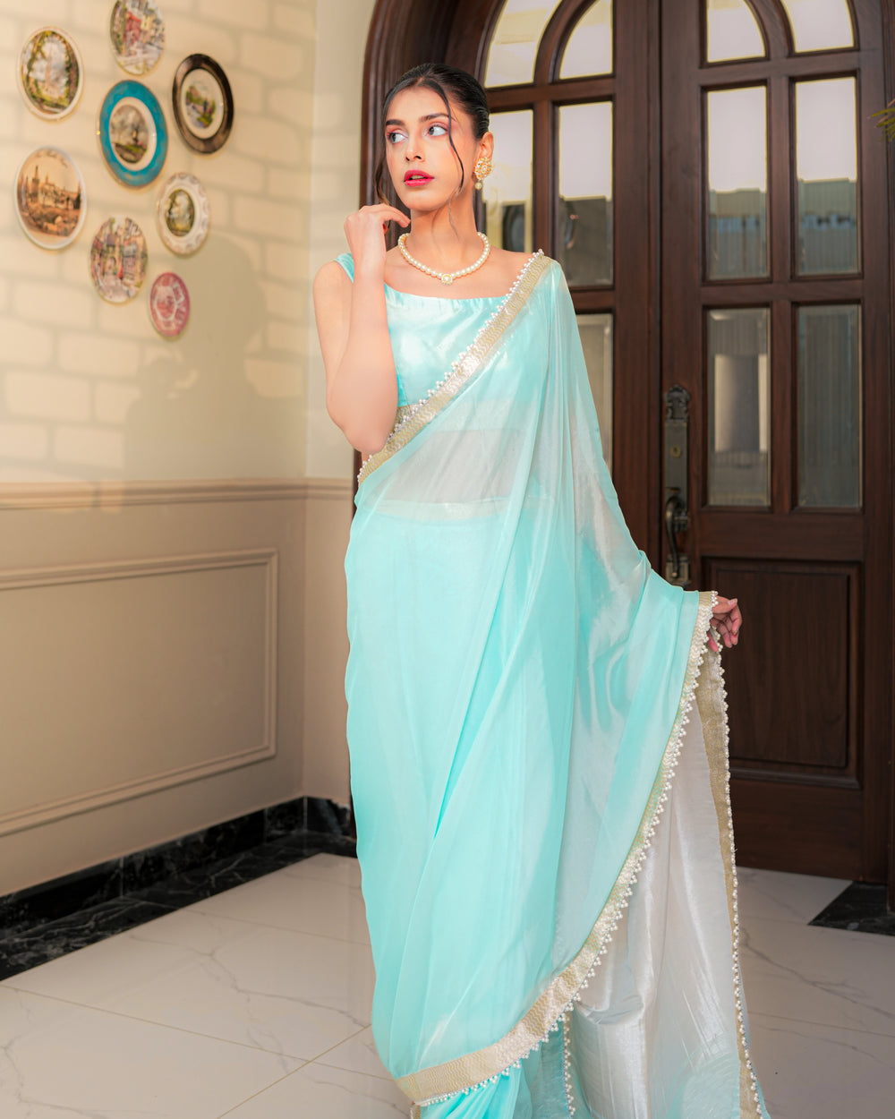 blue saree front