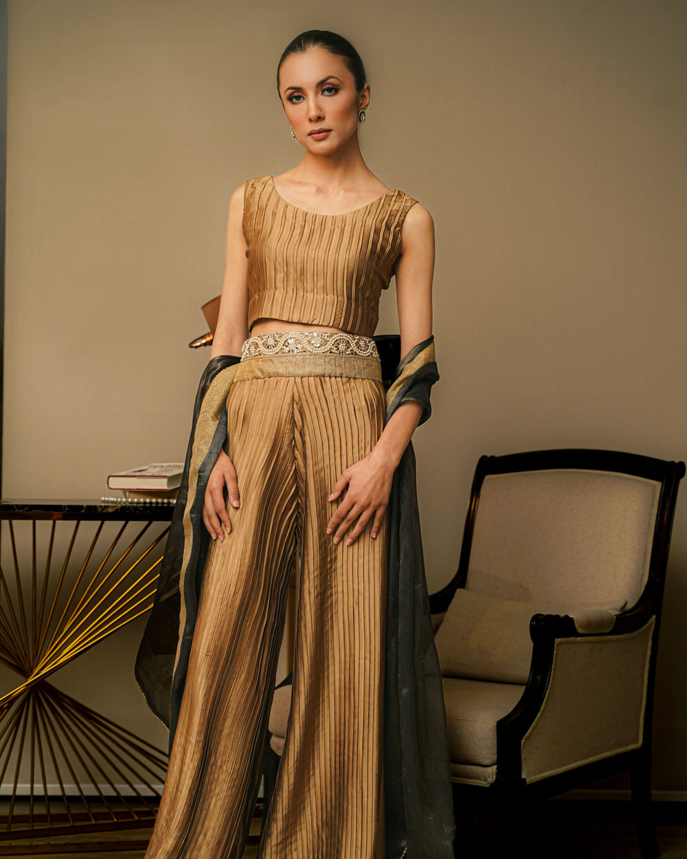 Pleated Palazzo With Belt