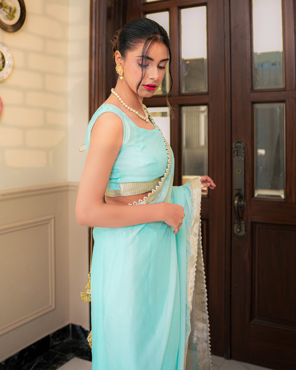 Chiffon Celeste Blue Saree