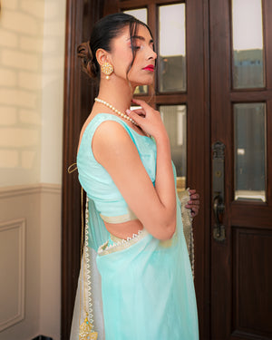 Chiffon Celeste Blue Saree