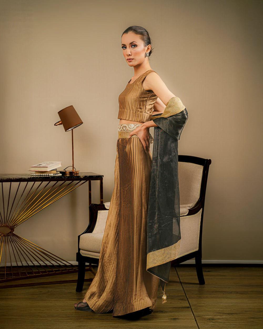 Pleated Palazzo With Belt
