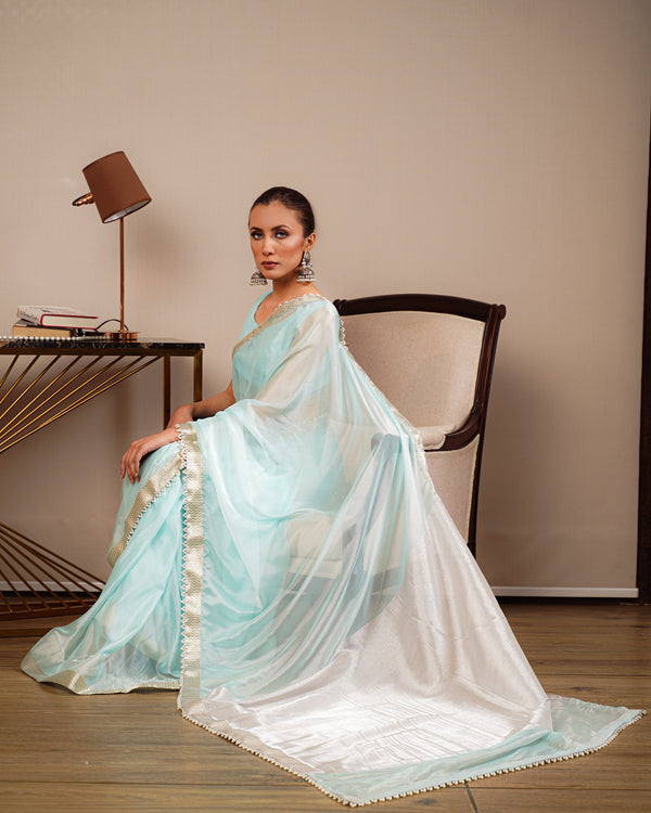 Chiffon Celeste Blue Saree