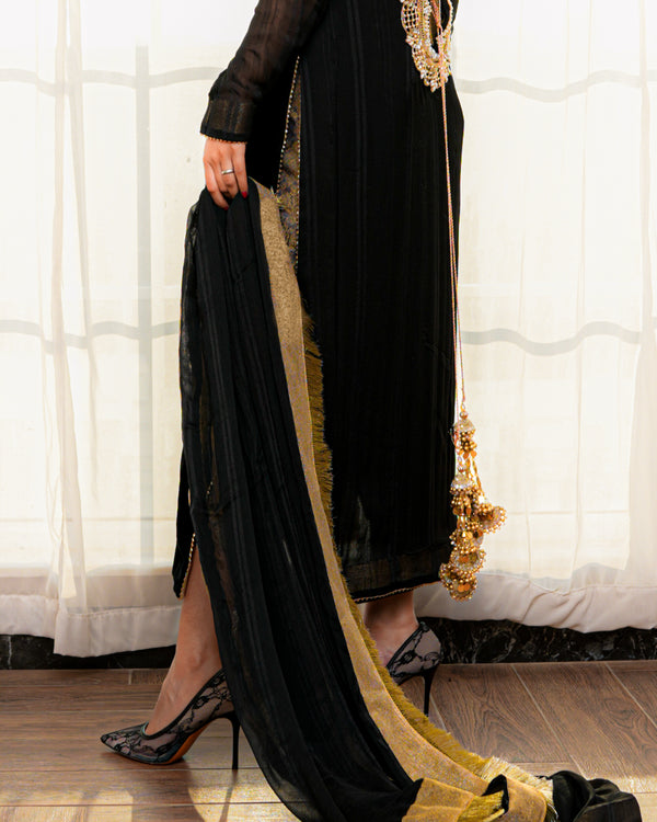 black chiffon dupatta for women