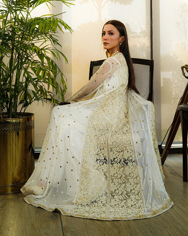 embroidered white gown