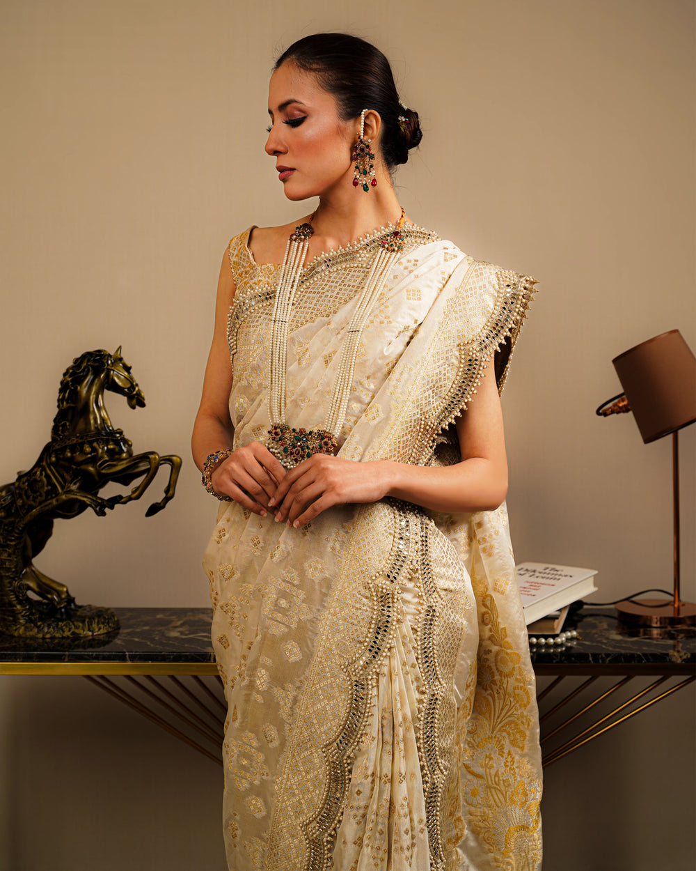 gold banarasi saree