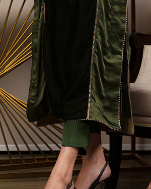 green silk pants