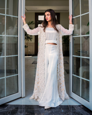 white silk palazzo