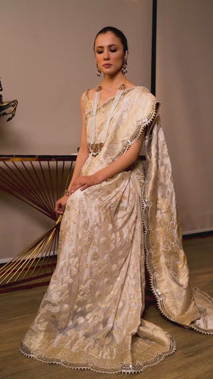 gold banarasi saree video