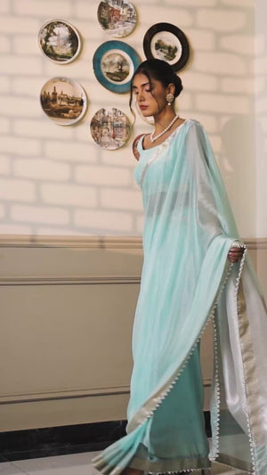 Chiffon Celeste Blue Saree